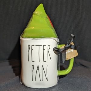 Rae Dunn Disney Collection Peter Pan Ceramic Mug With Peter Pan Green Hat Lid